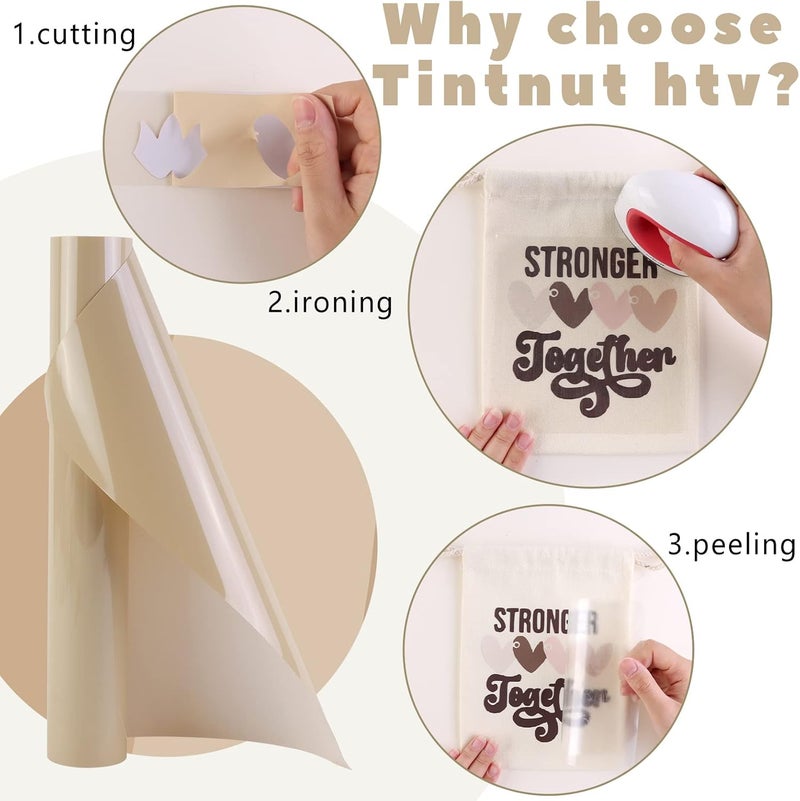 Tintnut Cream HTV Vinyl - 10 inches x 6ft Heat Transfer Vinyl Nude Vinyl Bundle Brown HTV Iron On Vinyl for T-Shirts DIY Compatible with Cricut Or Silhoutte Cameo - Image 3